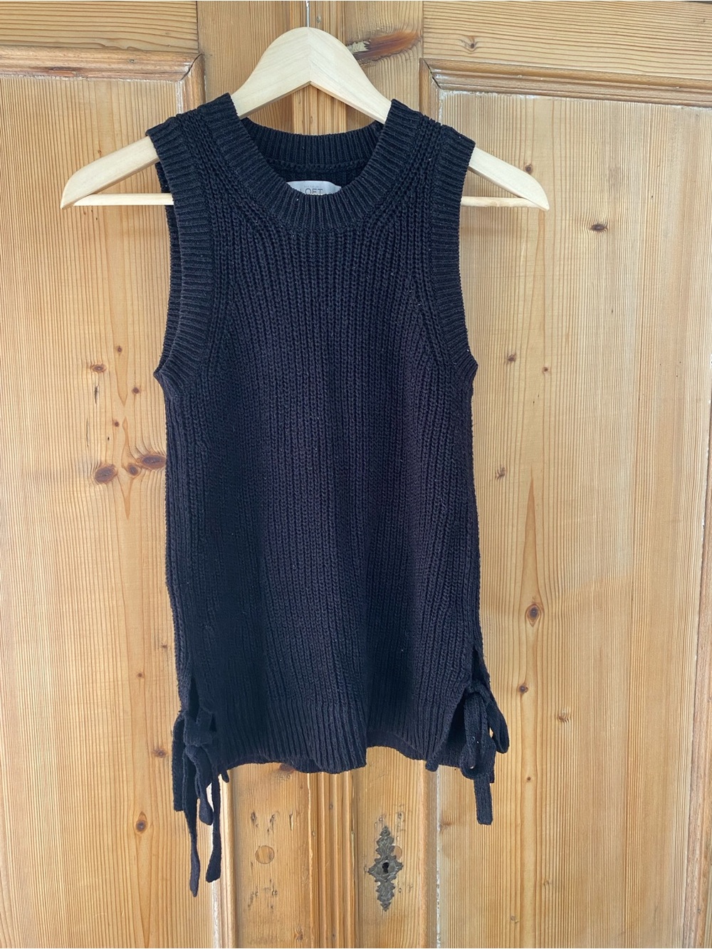 LOFT Sleeveless Black Knit Tunic with Side Tie Detail